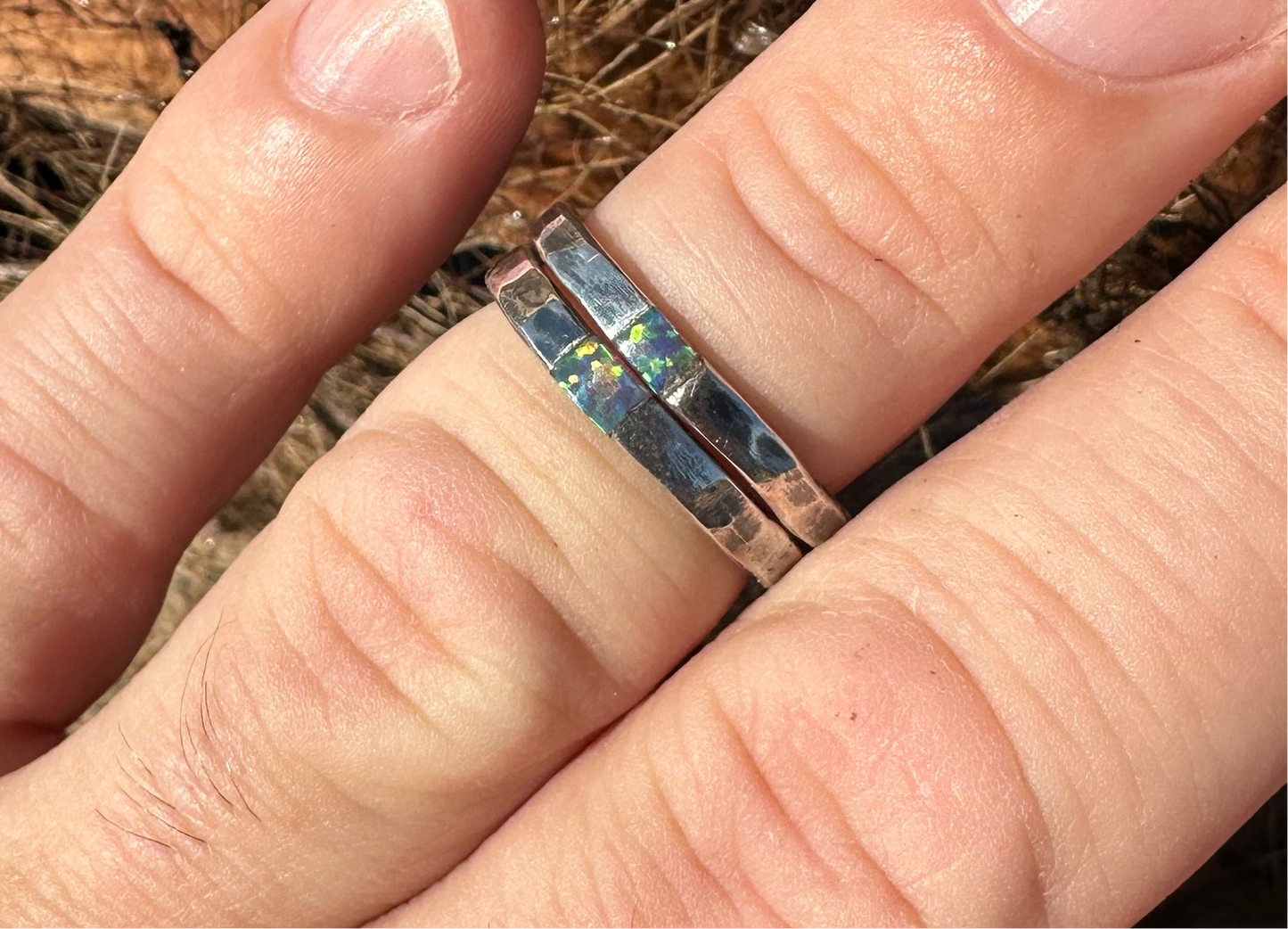 Aged ring with opal